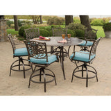 Hanover Outdoor Dining Set Hanover Traditions 7-Piece High-Dining Set in Blue with 56 In. Cast-top Table - TRADDN7PCBR-BLU