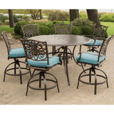 Hanover Outdoor Dining Set Hanover Traditions 7-Piece High-Dining Set in Blue with 56 In. Cast-top Table - TRADDN7PCBR-BLU