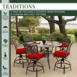 Hanover Outdoor Dining Set Hanover Traditions 7-Piece High-Dining Set in Red with 6 Swivel Chairs and a 56 In. Cast-Top Table - TRADDN7PCBR-RED