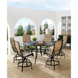 Hanover Outdoor Dining Set Hanover Traditions 7-Piece High-Dining Set in Tan with 6 Padded Swivel Counter-Height Chairs and 56-in. Cast-top Table