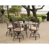 Hanover Outdoor Dining Set Hanover Traditions 7-Piece High-Dining Set in Tan with 6 Swivel Chairs and a 56 In. Cast-top Table - TRADDN7PCBR
