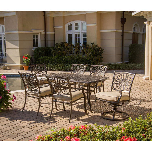 Hanover Outdoor Dining Set Hanover Traditions 7-Piece Outdoor Dining Set of Four Dining Chairs, Two Swivel Chairs and a 38 x 72 in. Table - TRADITIONS7PCSW