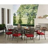 Hanover Outdoor Dining Set Hanover Traditions 9-Piece  Aluminium Frame Dining Set in Red with Eight Stationary Dining Chairs and 95-in. x 60-in. Oval Cast Dining Table | TRADDN9PCOV-RED