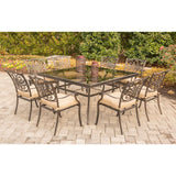Hanover Outdoor Dining Set Hanover - Traditions 9-Piece Aluminum Frame Dining Set in Tan with 60 In. Square Glass-Top Dining Table | TRADDN9PCSQG