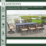 Hanover Outdoor Dining Set Hanover - Traditions 9-Piece Aluminum Frame Dining Set with Six Dining Chairs, Two Swivel Rockers and an Extra-Long Dining Table | TRADDN9PCSW-2