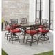 Hanover Outdoor Dining Set Hanover - Traditions 9-Piece  Aluminum Frame High-Dining Set in Red with 8 Swivel Chairs and a 60 In. Square Glass-Top Table | TRADDN9PCBRSQG-RED