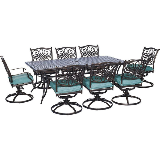 Hanover Outdoor Dining Set Hanover - Traditions 9-Piece Dining Set in Blue - TRAD9PCSW8-BLU