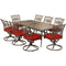 Hanover Outdoor Dining Set Hanover - Traditions 9-Piece Dining Set in Red with 8 Swivel Rockers and a 84" x 42" Cast-top Dining Table - TRAD9PCSW8-RED