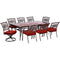 Hanover Outdoor Dining Set Hanover - Traditions 9-Piece Dining Set in Red with Extra Large Glass-Top Dining Table, 2 Swivel Rockers, and 6 Dining Chairs - TRADDN9PCSW2G-RED