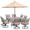 Hanover Outdoor Dining Set Hanover Traditions 9-Piece Dining Set in Tan with 60 In. Square Cast-Top Dining Table, 11 Ft. Table Umbrella, and Umbrella Stand, TRADDN9PCSWSQ8-SU