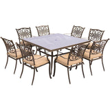 Hanover Outdoor Dining Set Hanover - Traditions 9-Piece Dining Set in Tan with 60 In. Square Glass-Top Dining Table - TRADDN9PCSQG