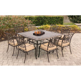 Hanover Outdoor Dining Set Hanover - Traditions 9-Piece Square Dining Set in Tan with a Large 60 x 60 in. Cast-top Dining Table - TRADDN9PCSQ