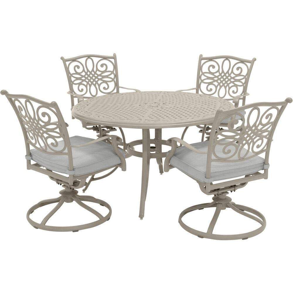 Hanover Outdoor Dining Set Hanover - Traditions5pc: 4 Swivel Rockers, 48" Round Cast Table - TRADDNSD5PCSW4-BE