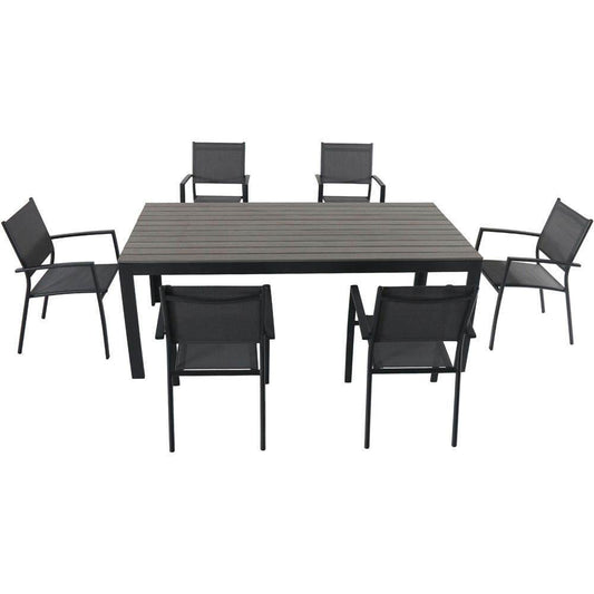 Hanover Outdoor Dining Set Hanover Tucson 7-Piece Dining Set with 6 Sling Arm Chairs and a Faux Wood Dining Table