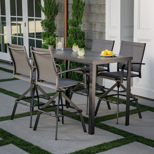 Hanover Outdoor Dining Set Naples 5-Piece Outdoor High-Dining Set with 4 Swivel Bar Chairs and a Glass-Top Bar Table, Gray
