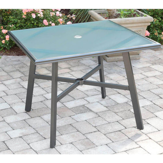 Hanover Outdoor Dining Table Hanover - Commercial Aluminum 38" Square Glass Top Table