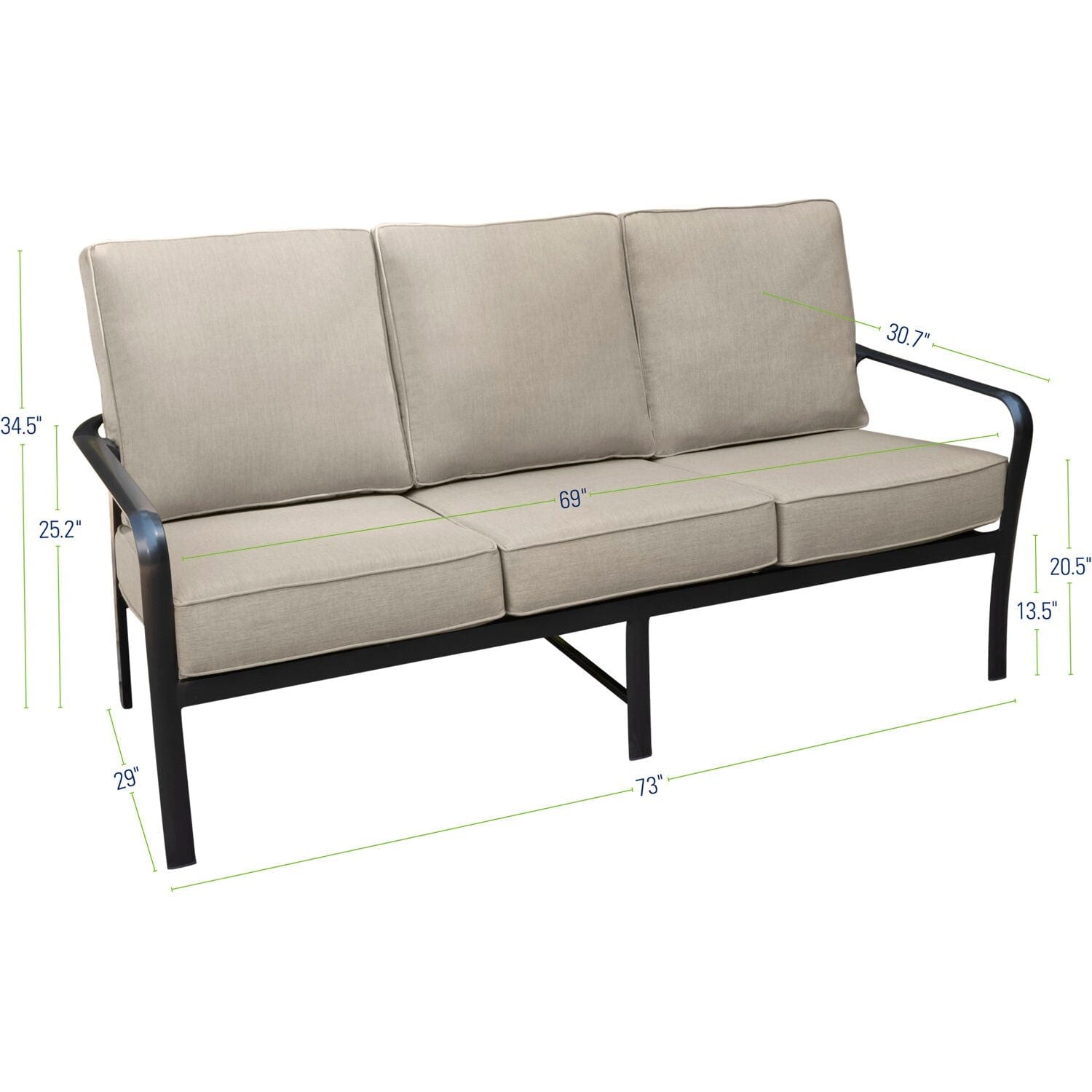 Hanover Outdoor Sofa Cortino Commercial-Grade Aluminum Sofa with Plush Sunbrella Cushions - Gunmetal/Ash - CORTSOFA-GMASH