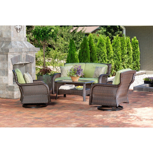 Hanover Patio Furniture Hanover Strathmere 4-Piece  Steel Frame Lounge Set in  Green | STRATH4PCSW-LS-GRN