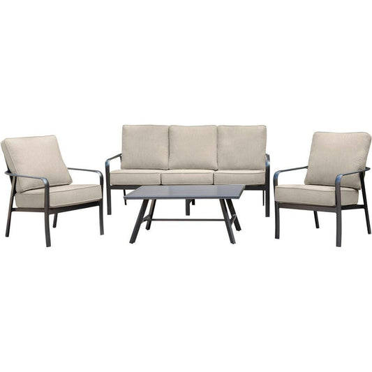 Hanover Patio Seating Set Hanover - Cortino 4-Piece Commercial-Grade Patio Seating Set with 2 Cushioned Club Chairs, Sofa, and Slat-Top Coffee Table