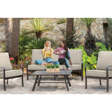 Hanover Patio Seating Set Hanover - Cortino 4-Piece Commercial-Grade Patio Seating Set with 2 Cushioned Club Chairs, Sofa, and Slat-Top Coffee Table