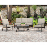 Hanover Patio Seating Set Hanover - Cortino 4 Piece Commercial-Grade Patio Seating Set with 2 Cushioned Club Chairs, Sofa, and Slat | Top Coffee Table | CORT4PCS-ASH