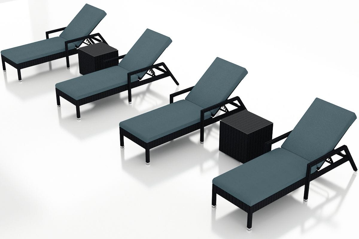 Harmonia Living Chaise Lounge Cast Lagoon Harmonia Living - Urbana 6 Piece Reclining Chaise Lounge Set |  4 Chaise Lounges | 4 Chaise Lounge Cushions | 2 End Tables | HL-URBN-CB-6RCLS