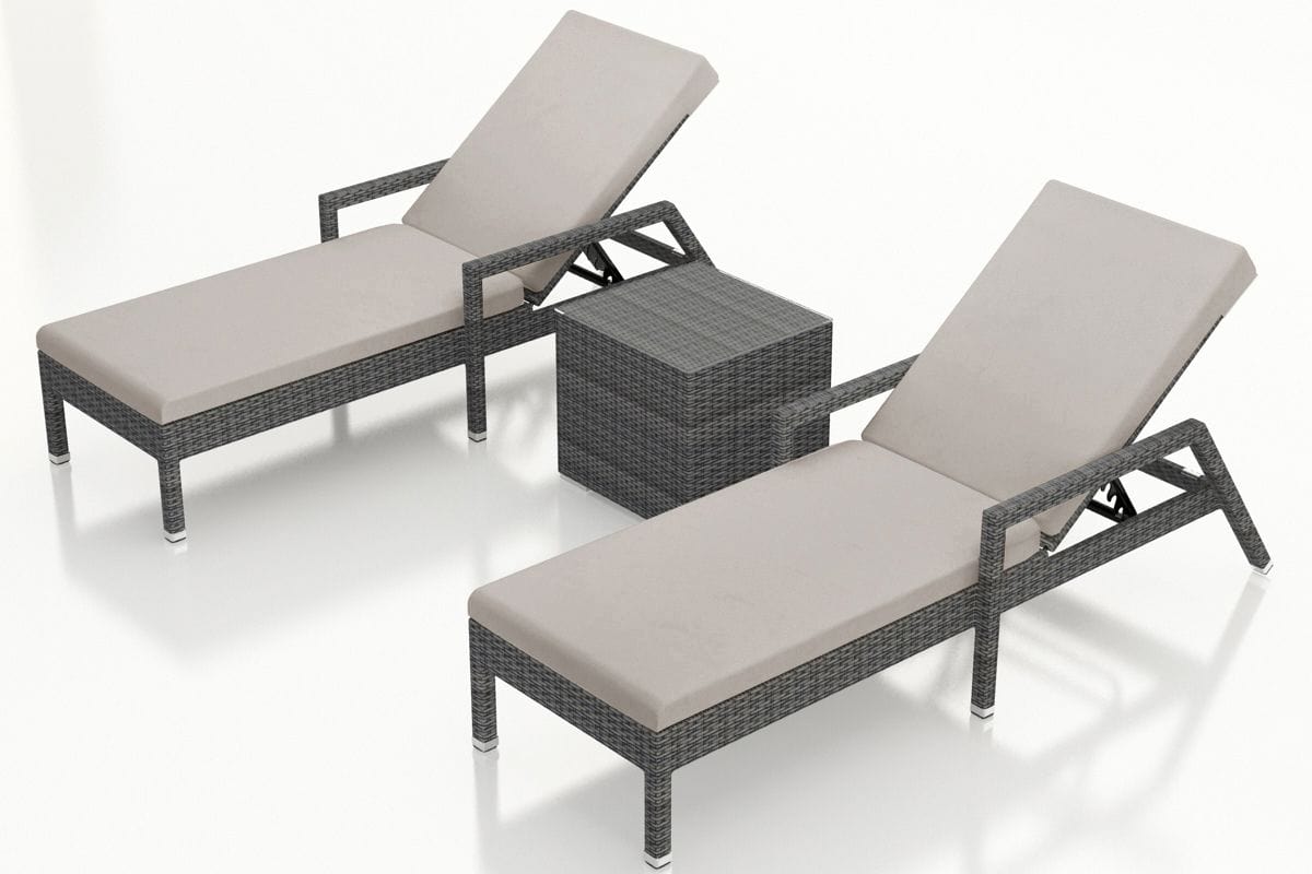 Harmonia Living Chaise Lounge Harmonia Living - District 5 Piece Reclining Chaise Lounge Set | 2  Chaise Lounges | 2 Lounge Cushions | 1  End Table | HL-DIS-TS-3RCLS