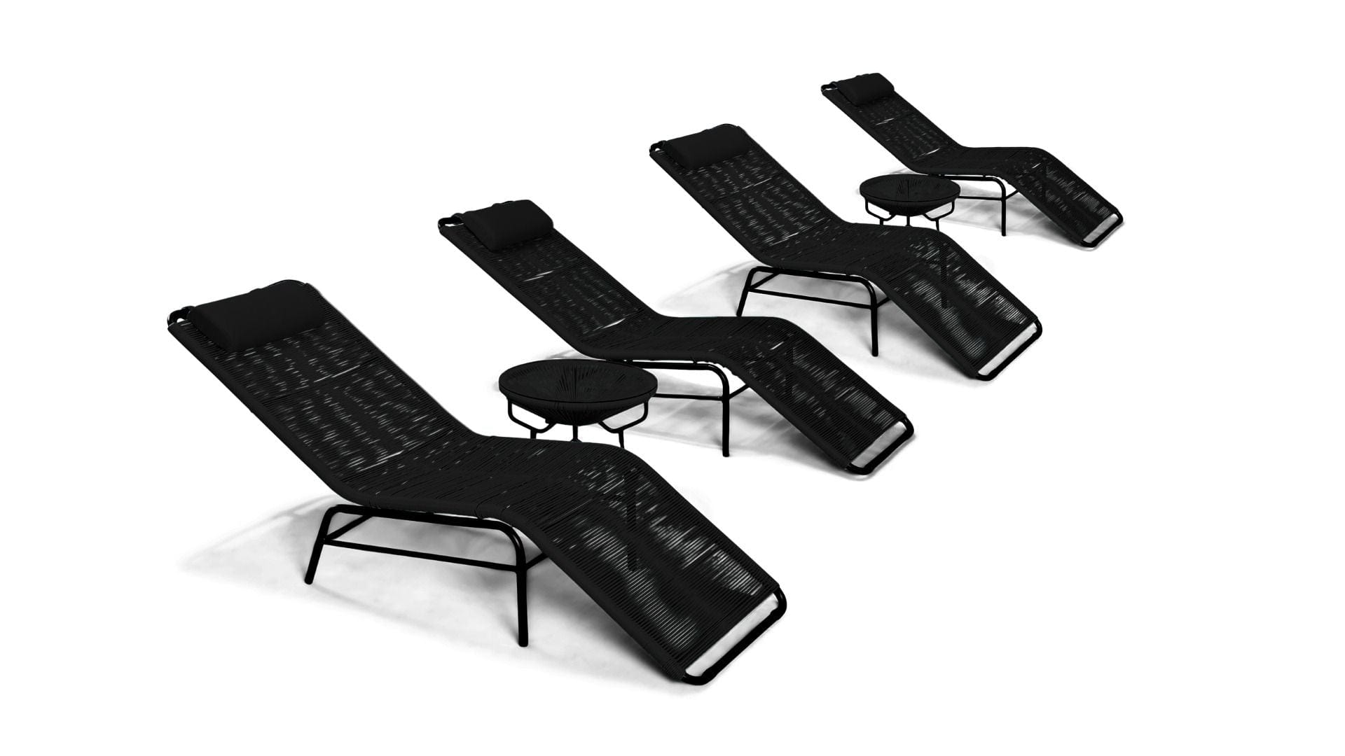 Harmonia Living Chaise Lounge Jet Black Harmonia Living - Acapulco 6 Piece Chaise Lounge Set - Two Table and Four Chaise Lounges | HL-ACA-6CLS