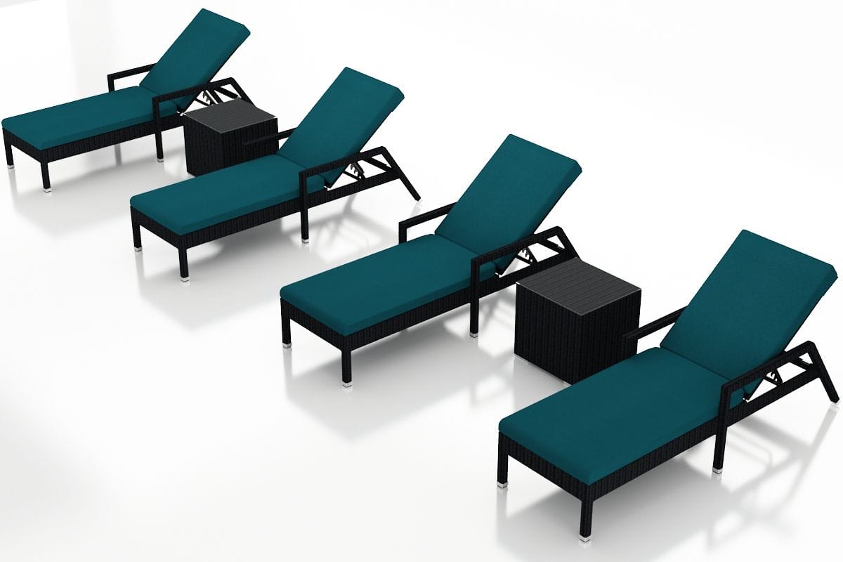Harmonia Living Chaise Lounge Spectrum Peacock Harmonia Living - Urbana 6 Piece Reclining Chaise Lounge Set |  4 Chaise Lounges | 4 Chaise Lounge Cushions | 2 End Tables | HL-URBN-CB-6RCLS