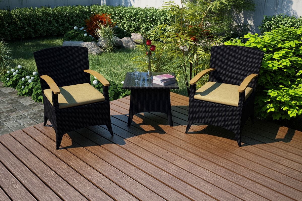 Harmonia Living Conversation Set Heather Beige Harmonia Living - Arbor 3 Piece Chat Set | 2 Wicker and Teak Chairs with 1 Side Table | HL-AR-CB-3CS