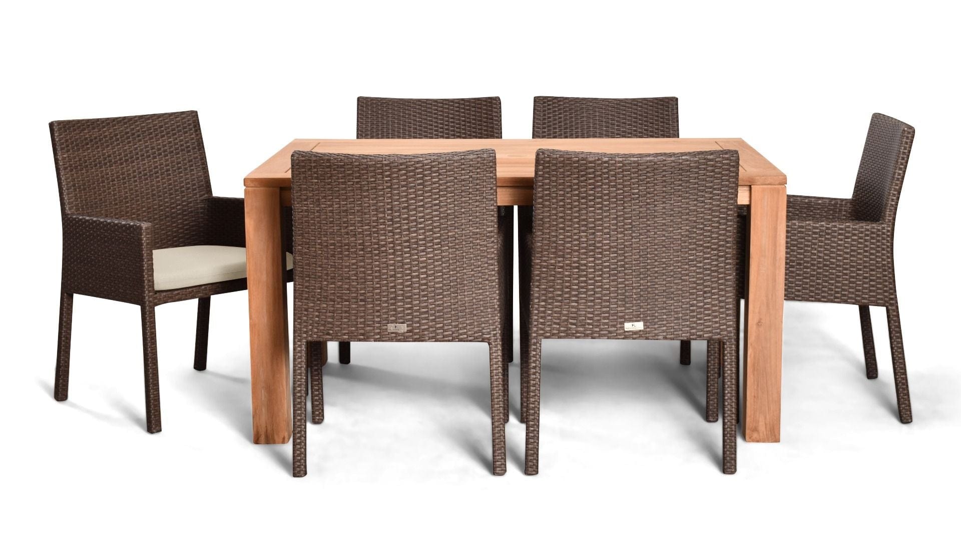 Harmonia Living Outdoor Dining Set Canvas Flax Harmonia Living - Arden Teak 7 Piece Dining Set- Table and Six Dining Arm Chairs | HL-ARD-TK-7DS