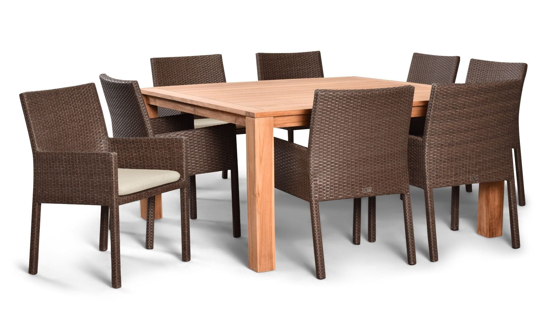 Harmonia Living Outdoor Dining Set Canvas Flax Harmonia Living - Arden Teak 9 Piece Square Dining Set- Table and Eight Dining Chairs | HL-ARD-TK-9SDS