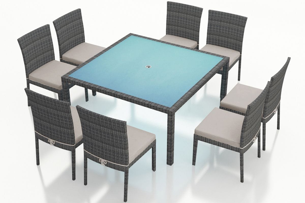 Harmonia Living Outdoor Dining Set Cast Silver Harmonia Living - District 9 Piece Square Dining Set- Table and Eight Dining Chairs | HL-DIS-TS-9SDS