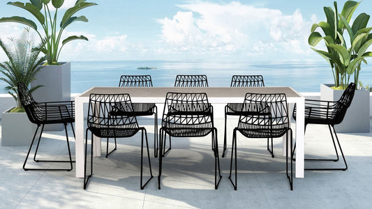 Harmonia Living Outdoor Dining Set Harmonia Living - Ace 9 Piece Dining Set - Matte Black | 6 piece Side Chairs | 2 piece Arm Chairs | 1 piece  8-Seater Rectangular Dining Table  | HL-ACE-9DS-STAWT