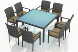 Harmonia Living Outdoor Dining Set Harmonia Living - District 9 Piece Arm Square Dining Set- Table and Eight Dining Arm Chairs | HL-DIS-TS-9ASDS