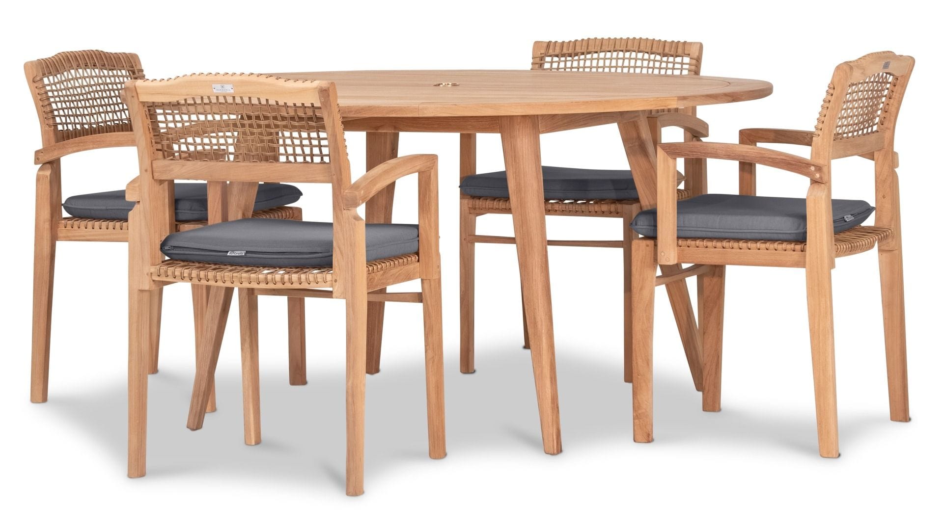 Harmonia Living Outdoor Dining Set Harmonia Living - Sands 5 Piece Arm Round Dining Set- Table and Four Arm Dining Chairs | HL-SNDS-SD-5ARDS