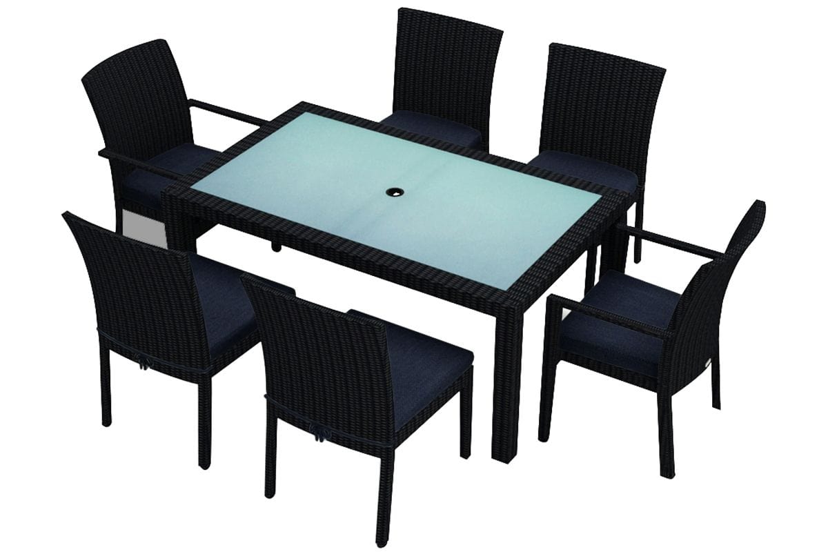 Harmonia Living Outdoor Dining Set Spectrum Indigo Harmonia Living - Urbana 7 Piece Dining Set | 1 Rectangular Dining Table  | 2 Dining Arm Chairs | 4 Dining Side Chairs | 6 Dining Chair Cushions | HL-URBN-CB-7DS