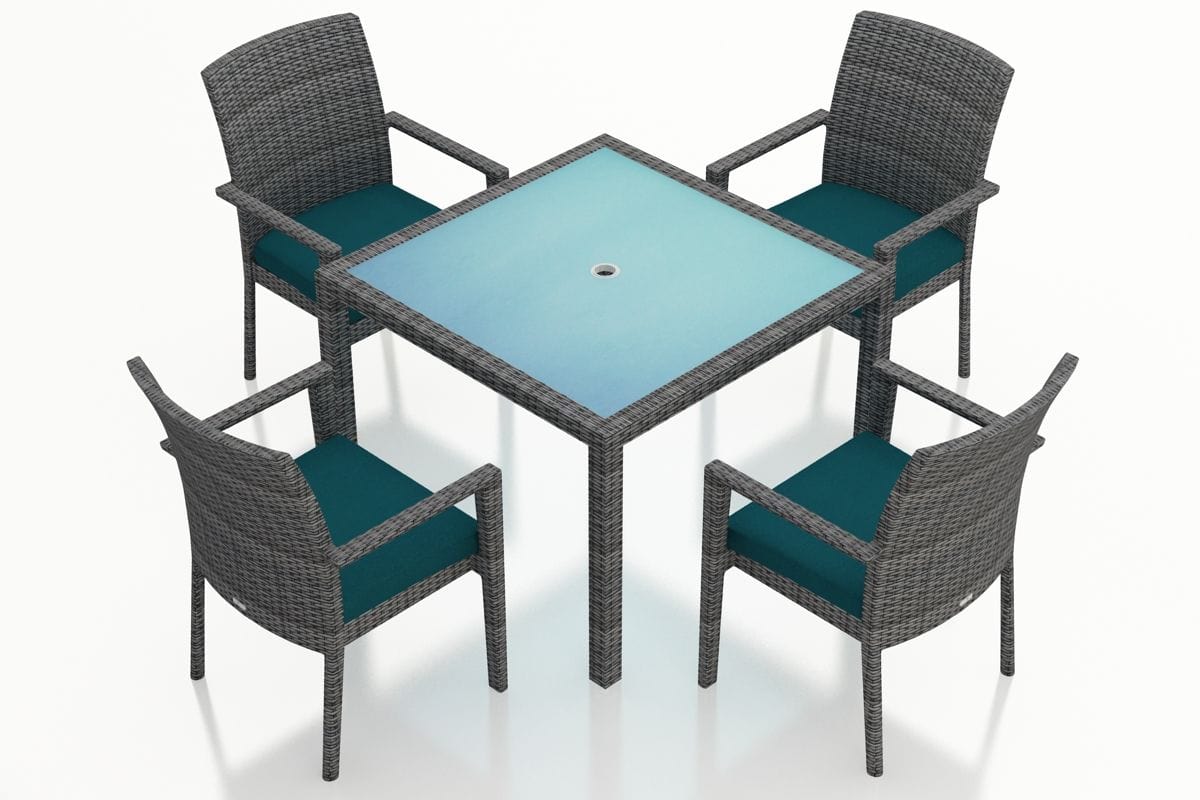 Harmonia Living Outdoor Dining Set Spectrum Peacock Harmonia Living - District 5 Piece Arm Square Dining Set- Table and Four Arm Dining Chairs | HL-DIS-TS-5ADS