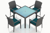 Harmonia Living Outdoor Dining Set Spectrum Peacock Harmonia Living - District 5 Piece Arm Square Dining Set- Table and Four Arm Dining Chairs | HL-DIS-TS-5ADS