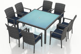 Harmonia Living Outdoor Dining Set Textured Slate Harmonia Living - District 9 Piece Arm Square Dining Set- Table and Eight Dining Arm Chairs | HL-DIS-TS-9ASDS
