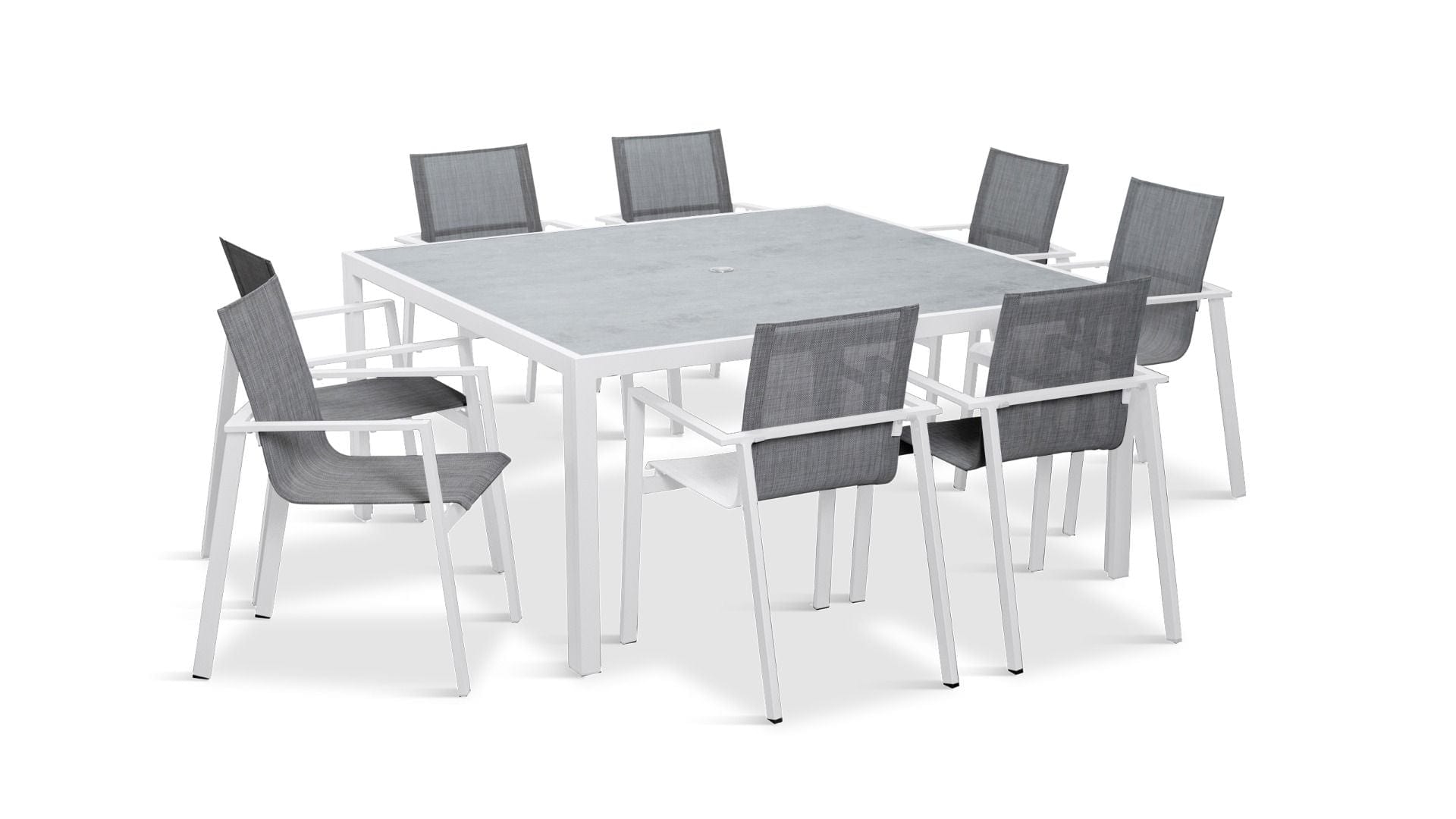 Harmonia Living Outdoor Dining Set White Harmonia Living - Lift 9 Piece Square Dining Set - Black/Black | 8 Lift Dining Arm Chairs - Black | 1 Staple 8-Seater Square Dining Table - Black | HL-LIFT-BK-9SDS