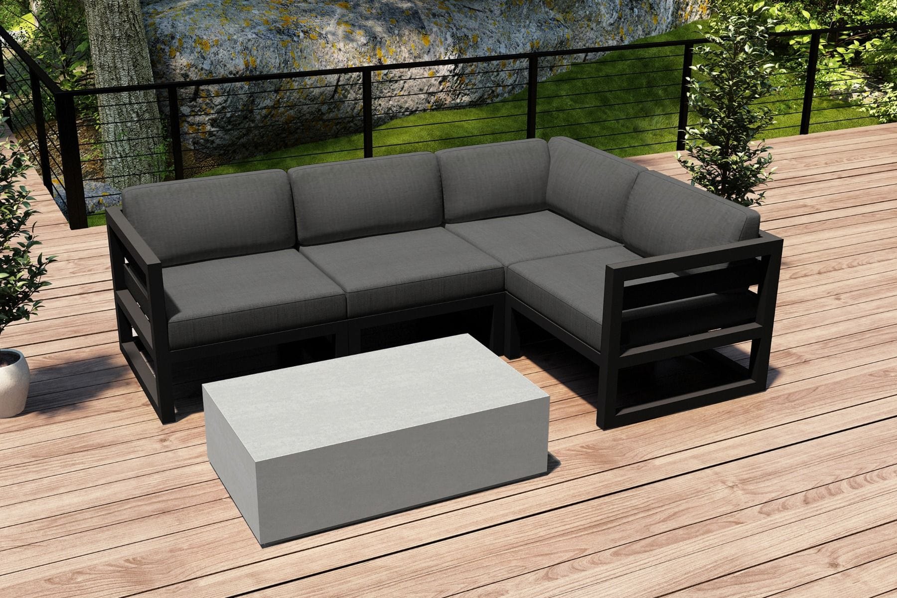 Harmonia Living Outdoor Sectional Canvas Charcoal Harmonia Living - Avion Mason 5 Piece Sectional Set