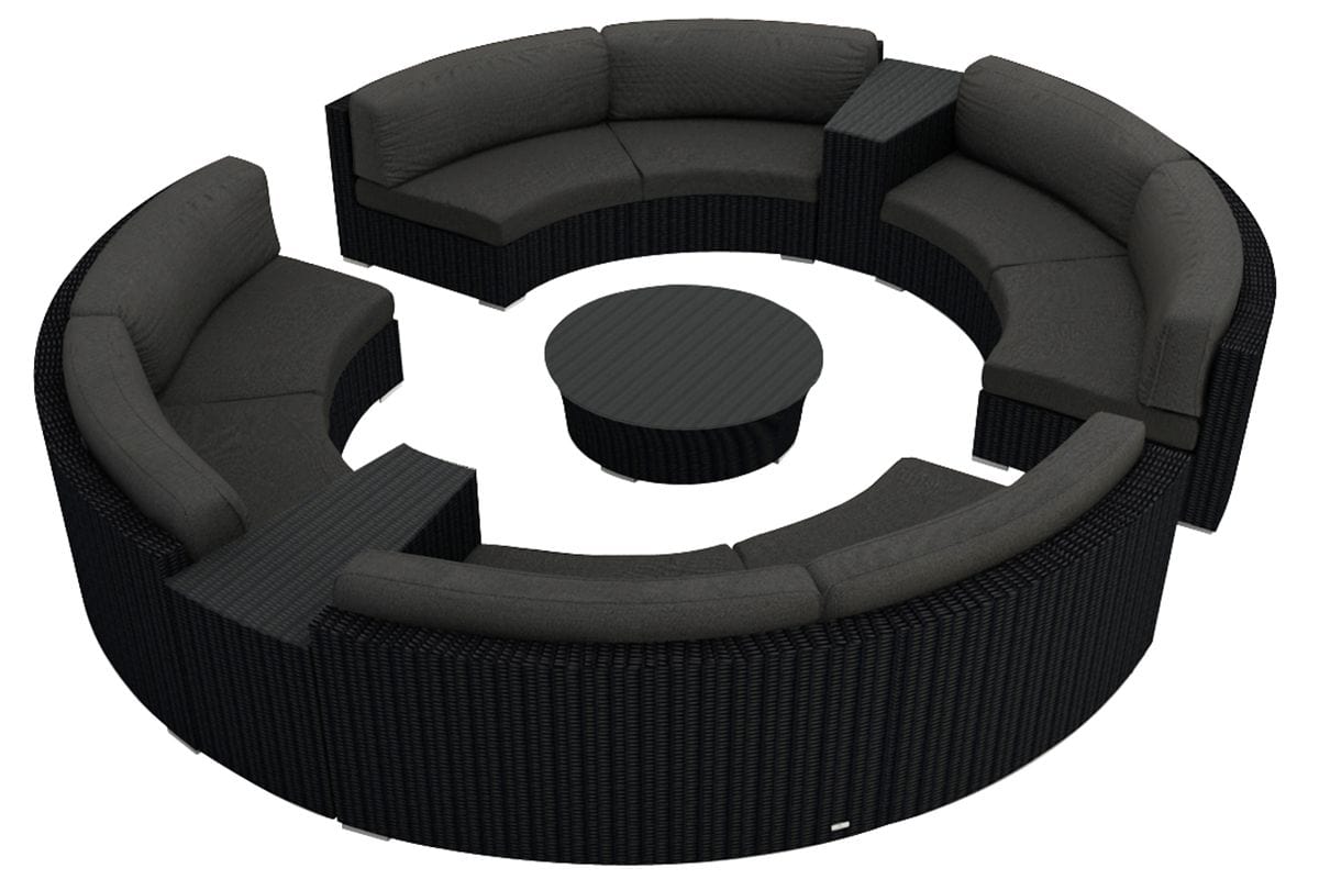 Harmonia Living Outdoor Sectional Canvas Charcoal Harmonia Living - Urbana 7 Piece Curved Sectional Set | 4 Curved Loveseats | 1 Round Coffee Table | 2 Wedge End Tables | HL-URBN-CB-7CSEC