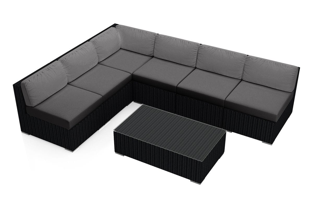 Harmonia Living Outdoor Sectional Canvas Charcoal Harmonia Living - Urbana 7 Piece Sectional Set | 5 Middle Sections |  1 Corner Section | 1 Long Coffee Table | HL-URBN-CB-7SEC