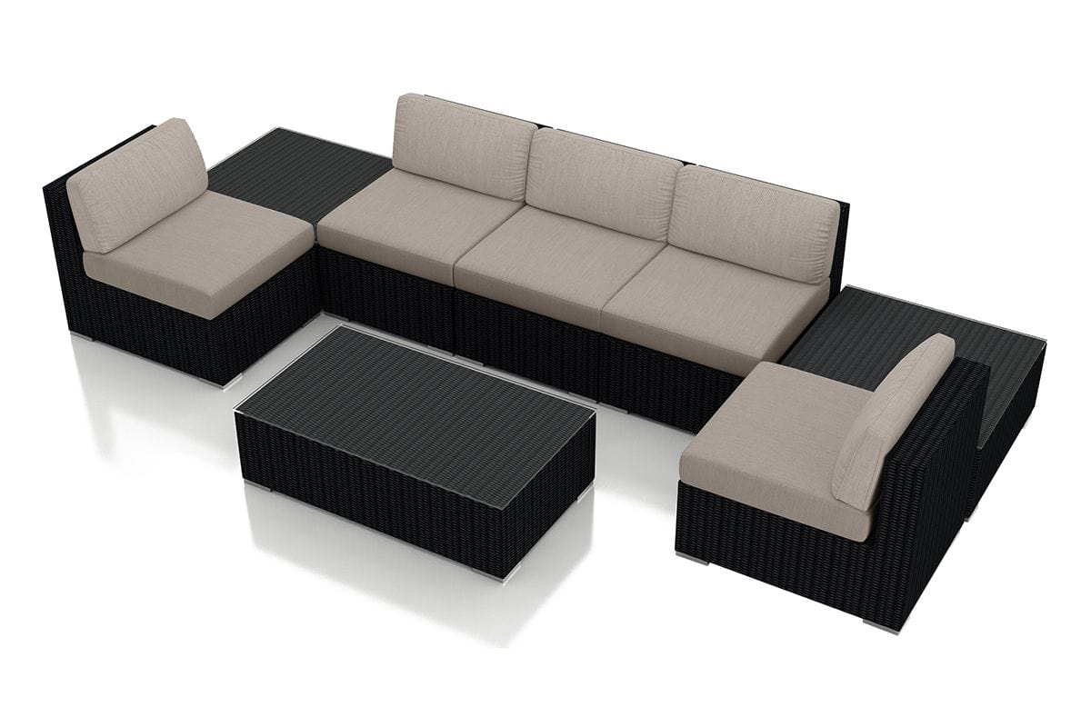 Harmonia Living Outdoor Sectional Canvas Flax Harmonia Living - Urbana 8 Piece 5-Seat Sectional Set | 5  Middle Sections | 2 Square Coffee Tables | 1 Long Coffee Table  | HL-URBN-CB-8M5SEC