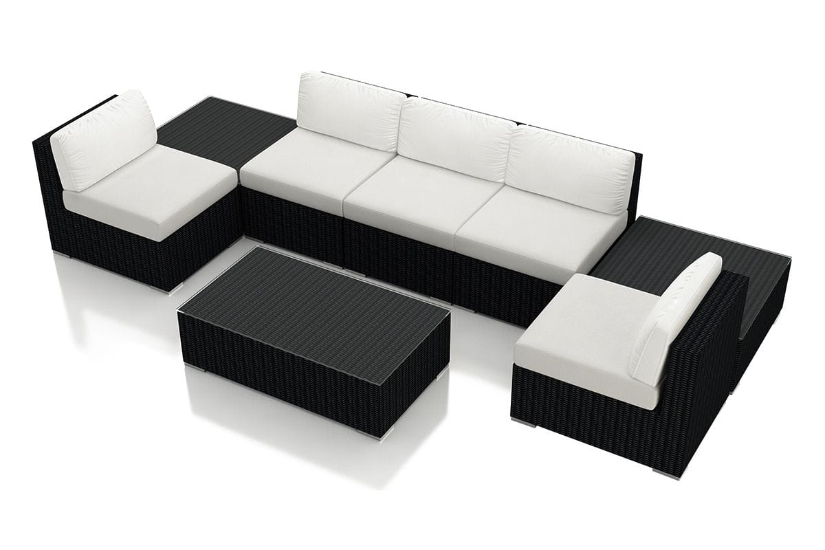Harmonia Living Outdoor Sectional Canvas Natural Harmonia Living - Urbana 8 Piece 5-Seat Sectional Set | 5  Middle Sections | 2 Square Coffee Tables | 1 Long Coffee Table  | HL-URBN-CB-8M5SEC