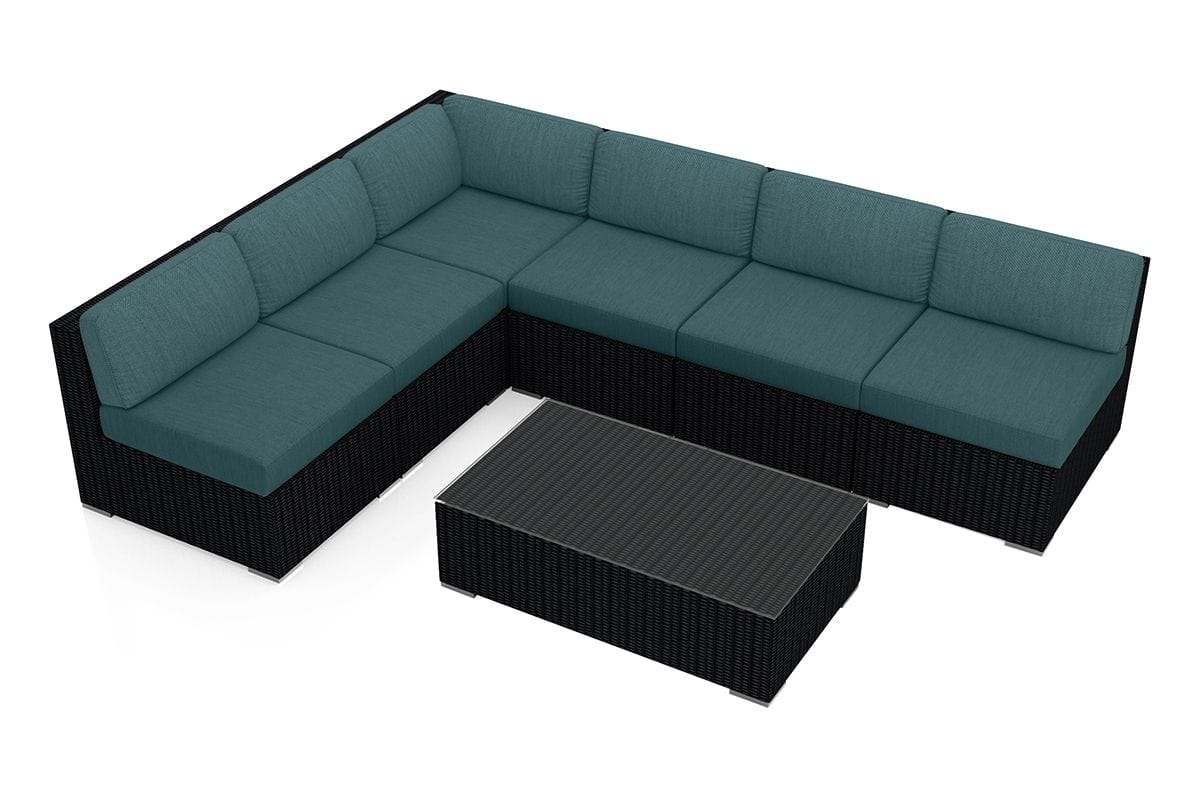 Harmonia Living Outdoor Sectional Cast Lagoon Harmonia Living - Urbana 7 Piece Sectional Set | 5 Middle Sections |  1 Corner Section | 1 Long Coffee Table | HL-URBN-CB-7SEC