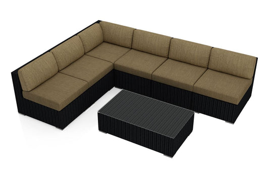 Harmonia Living Outdoor Sectional Heather Beige Harmonia Living - Urbana 7 Piece Sectional Set | 5 Middle Sections |  1 Corner Section | 1 Long Coffee Table | HL-URBN-CB-7SEC
