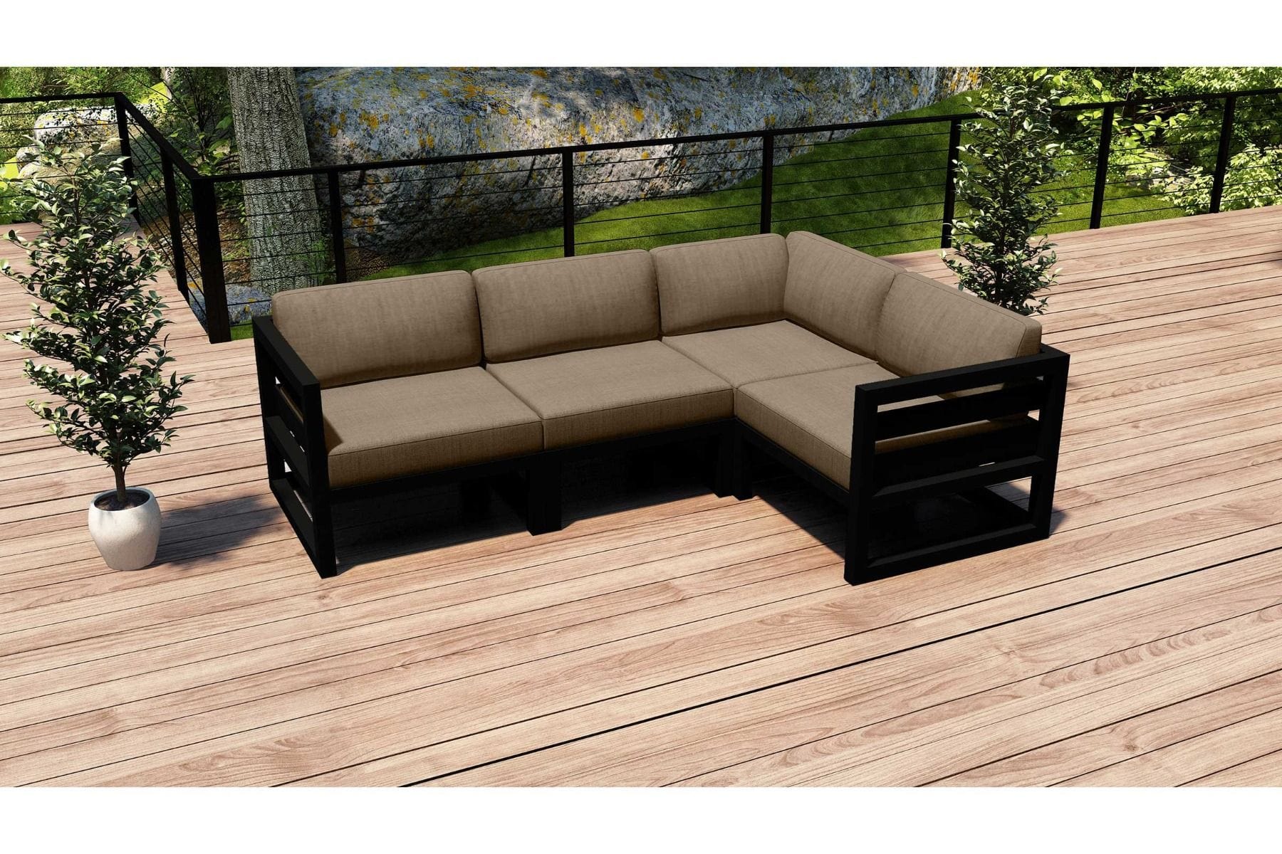 Harmonia Living Outdoor Sectional Heather Beige (HB) Harmonia Living - Avion 4 Piece Sectional Set | Corner, Middle, Left and Right | Fabric Sunbrella | HL-AVN-BK-4SEC