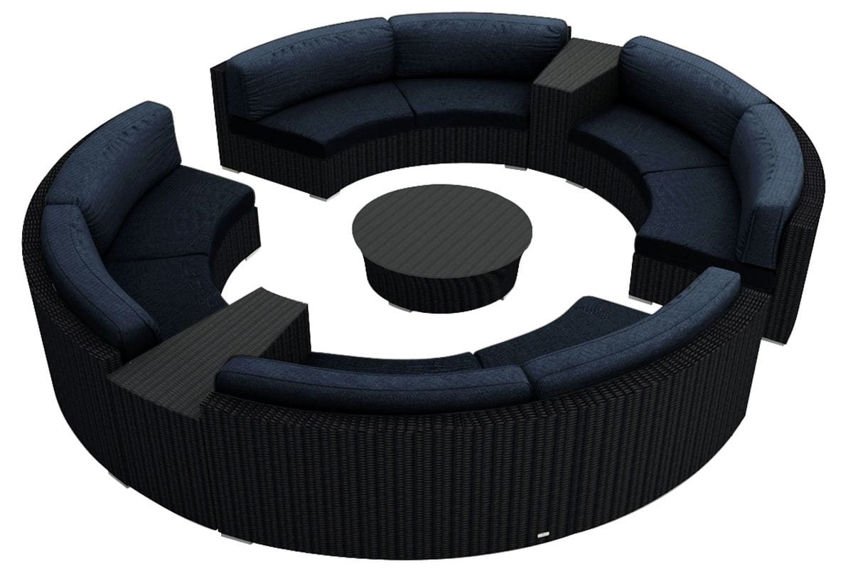 Harmonia Living Outdoor Sectional Spectrum Indigo Harmonia Living - Urbana 7 Piece Curved Sectional Set | 4 Curved Loveseats | 1 Round Coffee Table | 2 Wedge End Tables | HL-URBN-CB-7CSEC
